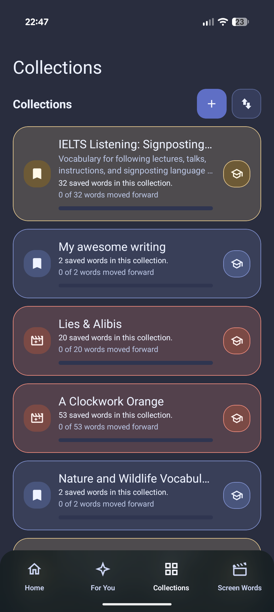 Vocabulary collections in Slovnyx